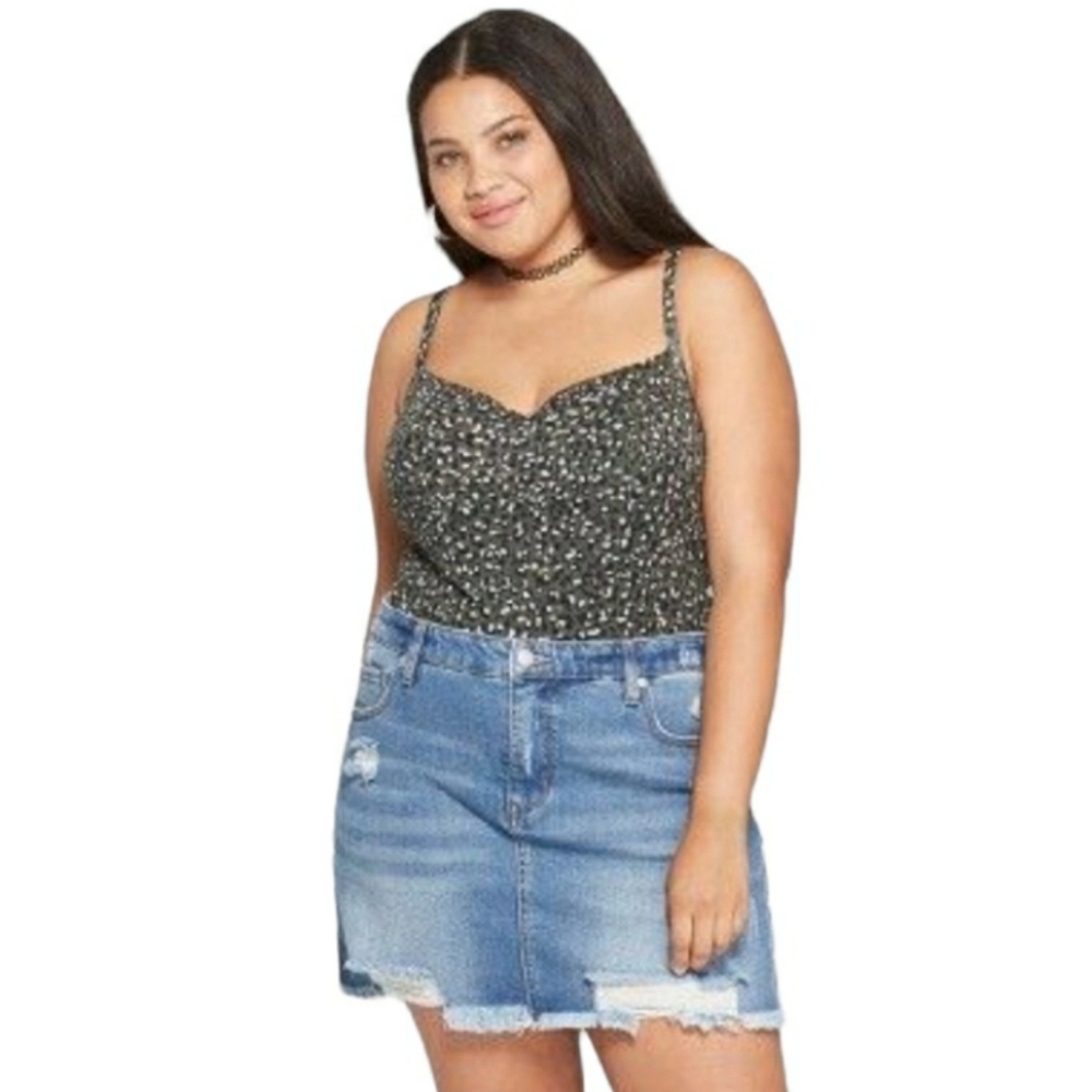 WILD FABLE Olive Green Pink Black Leopard Animal Print Bodysuit XL NWT